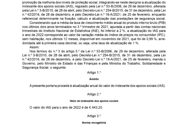 IAS sobe para 443,2 euros em 2022