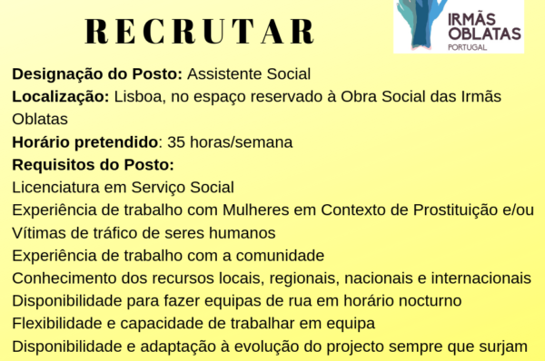 Irmãs Oblatas encontra-se a recrutar Assistente Social