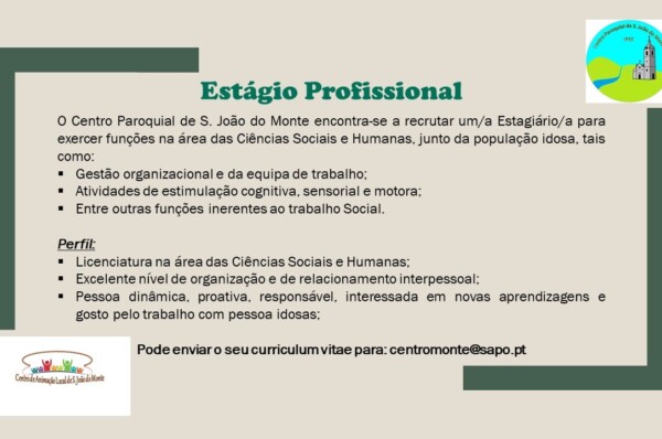 Centro Paroquial de São João do Monte encontra-se a recrutar Licenciado/a na área das ciências Sociais
