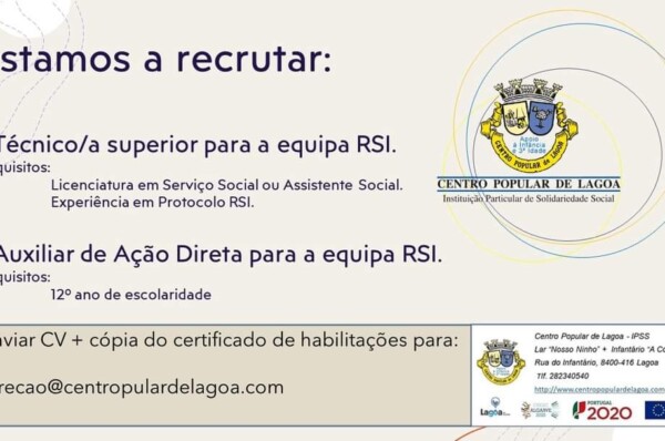 Centro Popular de Lagoa encontra-se a recrutar Assistente Social