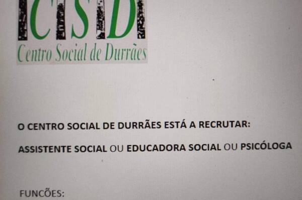 Centro Social de Duraes encontra-se a recrutar Assistente Social, Educador(a) Social ou Psicólogo(a)