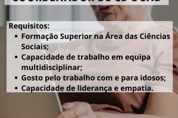 Centro Social de Carnide encontra-se a recrutar Coordenador/a de Sad e Centro de dia