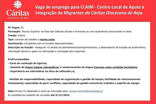 CLAIM de Beja encontra-se a recrutar Técnico/a Superior