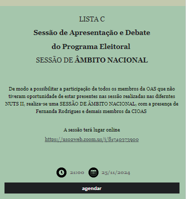 Lista C – Sessão de Apresentação Programa Eleitoral – Sessão de âmbito nacional online