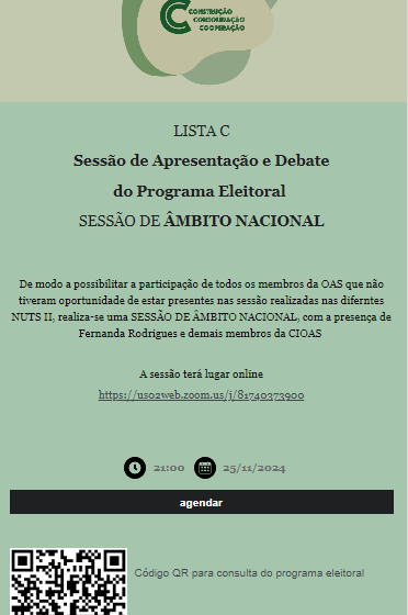  Lista C – Sessão de Apresentação Programa Eleitoral – Sessão de âmbito nacional online